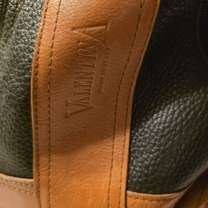 Valentina Italy Black & Tan Pebbled Leather Convertible Sling Backpack